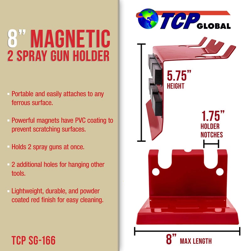 TCP GlobalÂ® Brand Magnetic Paint Spray Gun Holder Stand, Hold up to 2 Gravity, Siphon or Pressure Feed HVLP Guns, Air Hose, Booth Wall, Body Shop - Image 2